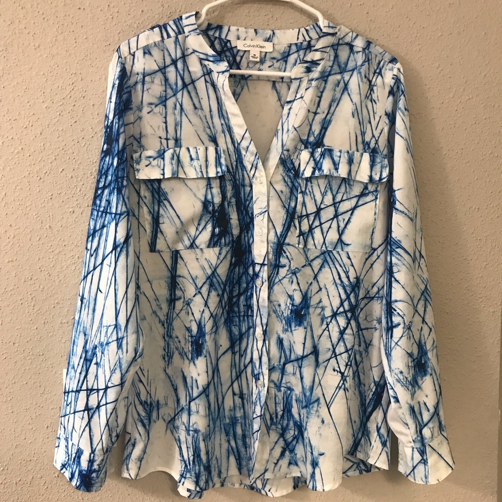 Calvin Klein Long Sleeve Blouse Size M Printed